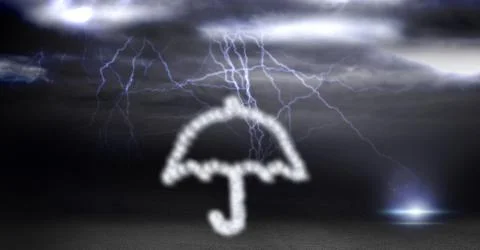 Digital composite image of umbrella made of cloud texture during thunder storm Stock Illustration