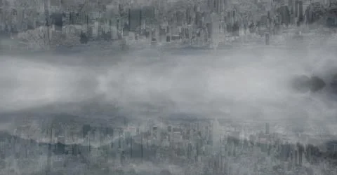 Digital composite image of upside down city Stock Illustration