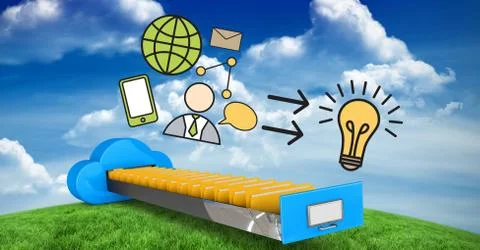 Digital composite image of various icons over cloud computing drawer Stock Photos