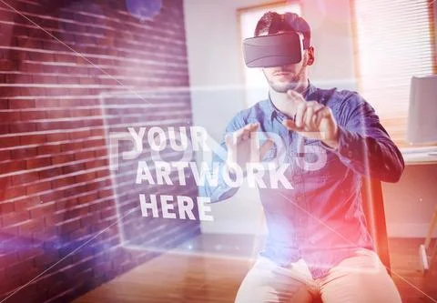 Digital composite image of a young man using a virtual reality device in the PSD Template