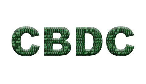 Digital Composite The letters CBDC with an overlay of computer style binary c Stock Illustration