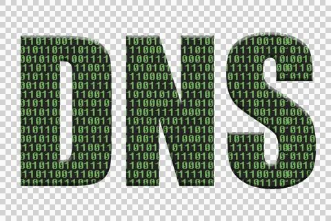 Digital composite. ..Letters DNS with an overlay of binary code. ..DNS = Doma Stock Illustration