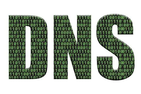 Digital composite. ..Letters DNS with an overlay of binary code. ..DNS = Doma 스톡 일러스트