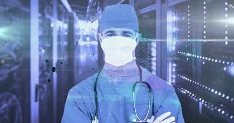 Digital composite merges math, data, and medicine in a global network. Stock Photos