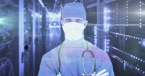 Digital composite merges math, data, and medicine in a global network. Stock Photos