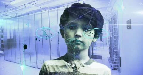 Digital composite merges math, science, and technology in a global network Stock Photos