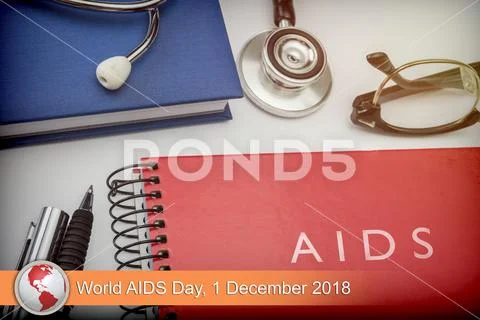 Digital composite of news flash with medical imagery, World AIDS Day 2018 Stock Photos