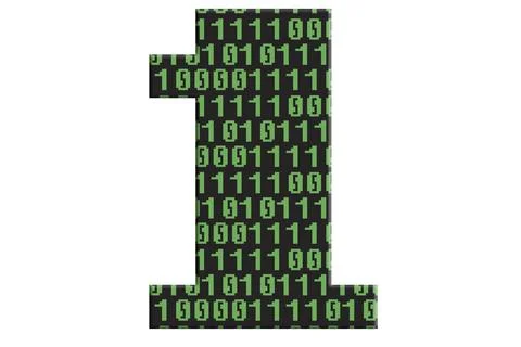 Digital composite. Number one with an overlay of a series of ones and zeros i Stock Illustration