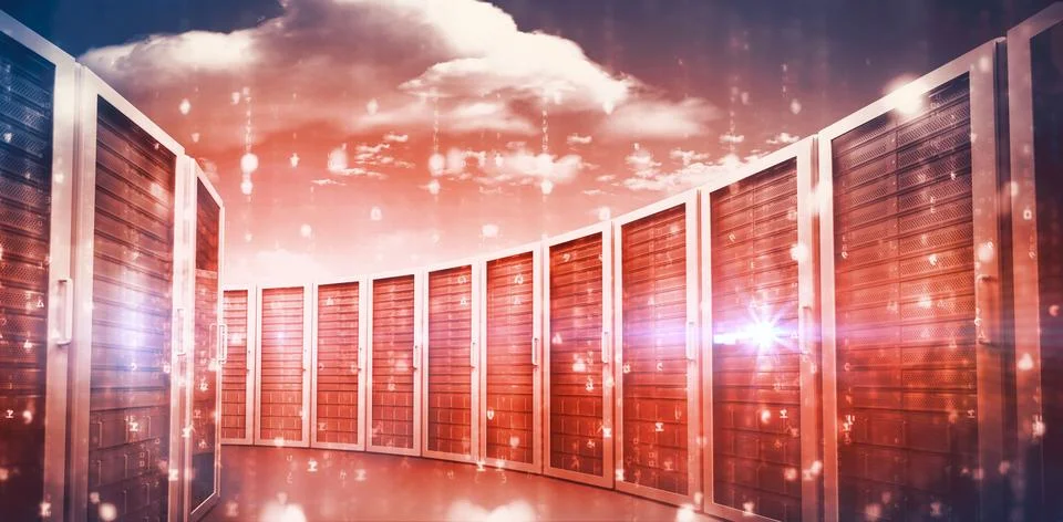 Digital composite of red network server Illustrazione stock