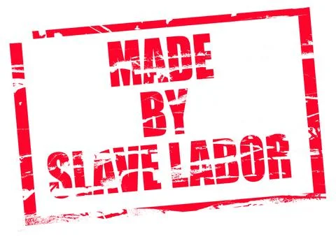 Digital composite Rubber stamp. Made by slave labour...Red, stamp, rubber, ef Stock Illustration
