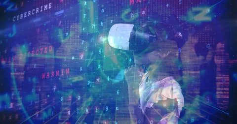Digital composite of Science Composition Young girl using Augmented Reality Stock Photos