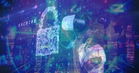 Digital composite of Science Composition Young girl using Augmented Reality Stock Photos