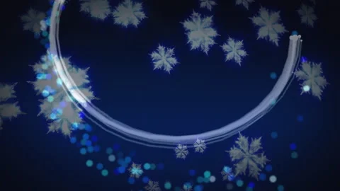 Digital composite video of Christmas tree and snow flakes falling against blue Stock Footage 133591908