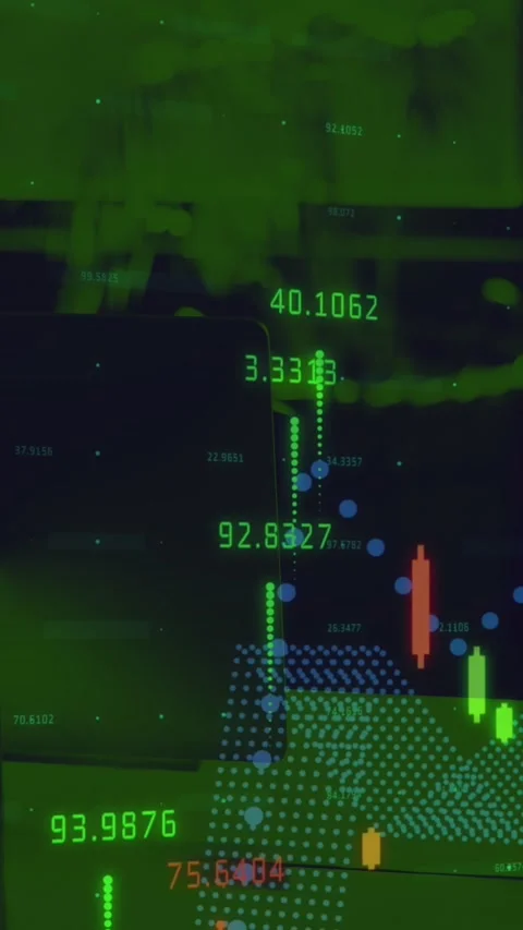 Digital composite video of financial data processing against empty office Stock Footage 331717923
