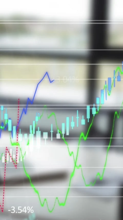 Digital composite video of financial data processing against empty office desk Stock Footage 342004015