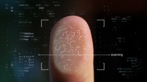 Digital composite video with fingerprint scanning using technology particle Stock Footage 143136149
