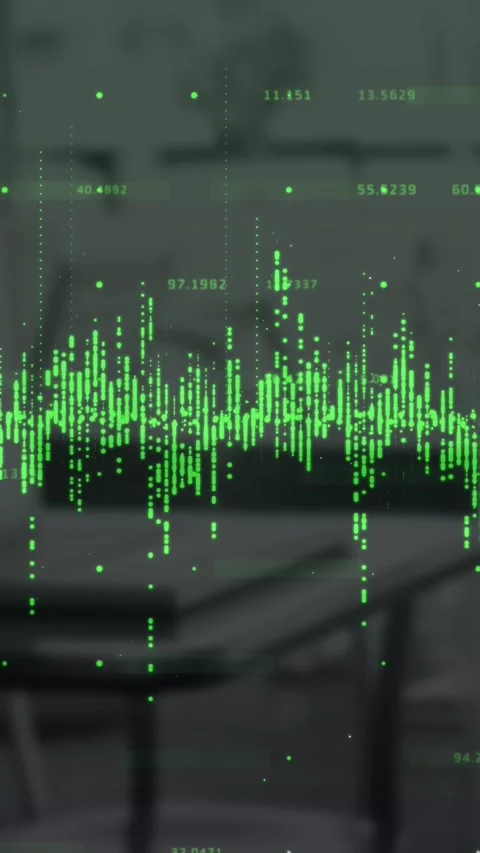 Digital composite video of green graphs over financial data processing against Video stock 331630603