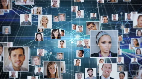 Digital composite video of network of connections and multiple profile icons Stock Footage 144801861