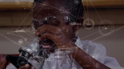 Digital composite video of network of connections against african american boy Video stock 145279477