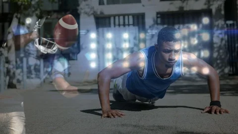Digital composite video of rugby player an d man 4k Stock Footage 94704808