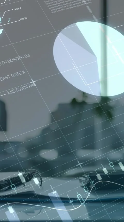 Digital composite video of statistical and financial data processing against Stock Footage 320158842