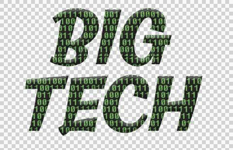 Digital composite ..The word Big tech with an overlay of binary computer scri Illustrazione stock