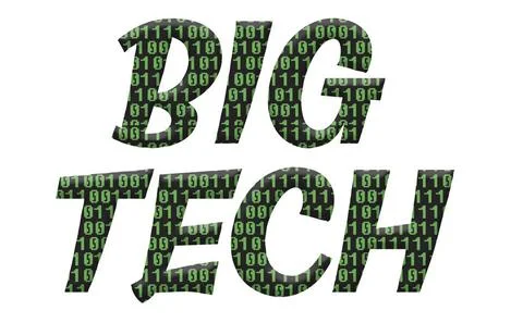   Digital composite The word Big tech with an overlay of binary computer s... Stock Photos