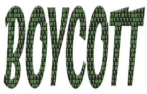 Digital composite ..The word Boycott with an overlay of binary computer scrip Stock Illustration