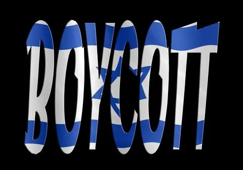 Digital composite. ..The Word Boycott with an overlay of the Israeli flag wit Stock Illustration