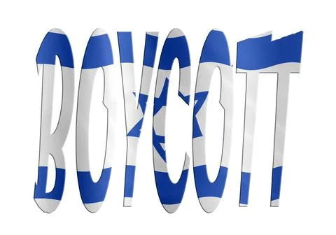 Digital composite. ..The Word Boycott with an overlay of the Israeli flag wit Stock Illustration