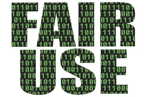 Digital composite - The word FAIR USE in impact font with a binary overlay. . Stock Illustration