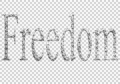 Digital composite. ..The word Freedom written in times roman font with an ove Stock Illustration