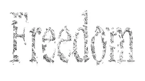 Digital composite. ..The word Freedom written in times roman font with an ove Stock Illustration