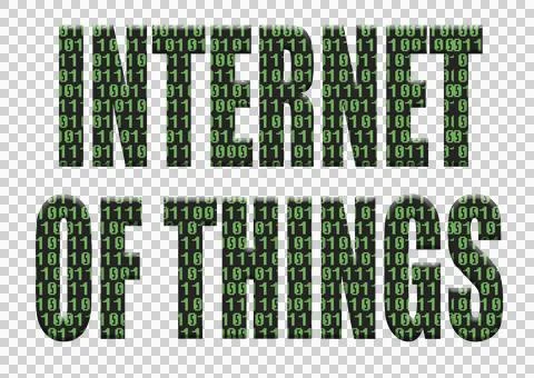 Digital composite. .The word Internet of things with an overlay of binary cod Stock Illustration