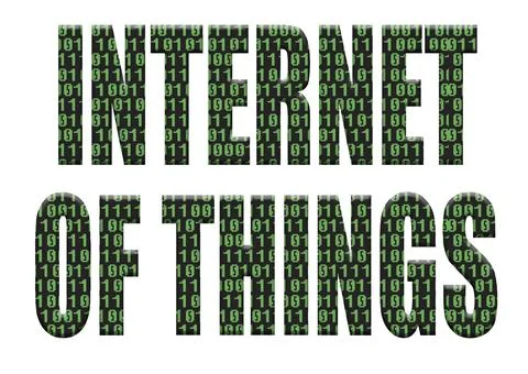 Digital composite. .The word Internet of things with an overlay of binary cod Stock Illustration