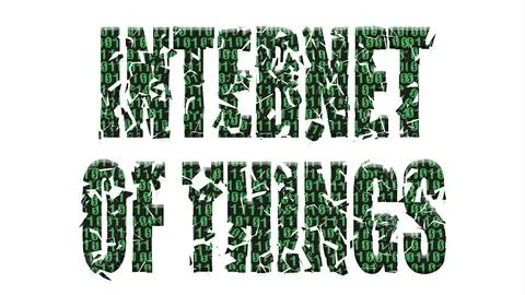 Digital composite. .The word Internet of things with an overlay of binary cod Stock Illustration