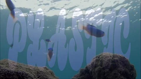 Digital composite. The word "plastic" with an overlay of an underwater scene  Stock Illustration
