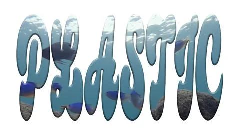 Digital composite. The word "plastic" with an overlay of an underwater scene  Stock Illustration
