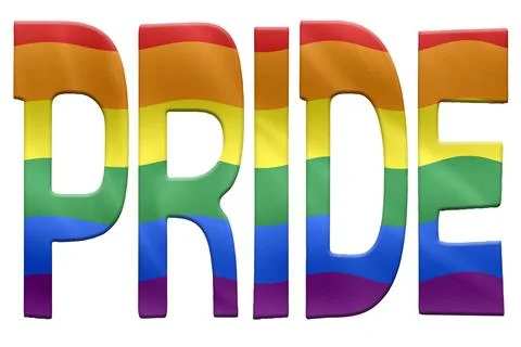 Digital composite. ..The word PRIDE with an overlay of the rainbow coloured f Stock Illustration