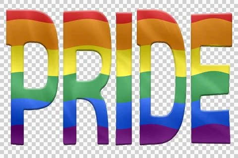 Digital composite. ..The word PRIDE with an overlay of the rainbow coloured f Stock Illustration