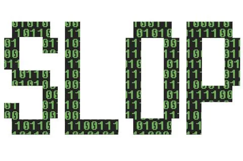 Digital composite - The word SLOP in computer style font with a binary overla Stock Illustration