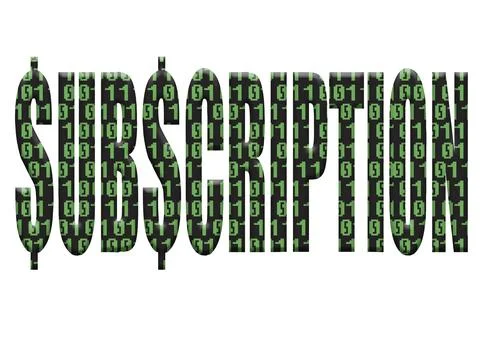Digital composite ..The word subscription with the ss substituted for dollar  库存插图