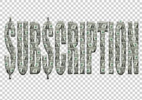 Digital composite ..The word subscription with the ss substituted for dollar  库存插图