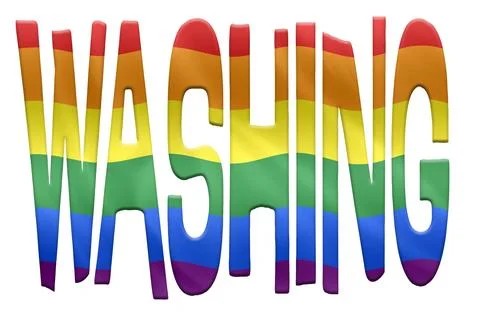Digital composite. ..The word WASHING with an overlay of the rainbow coloured Stock Illustration