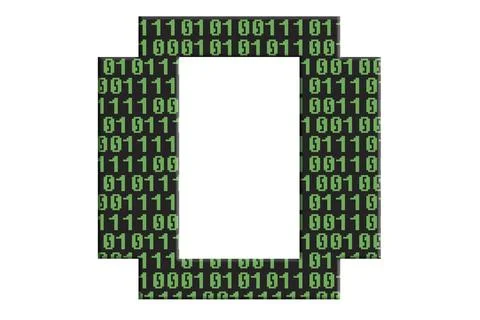 Digital composite. Zero with an overlay of a series of ones and zeros in a co Stock Illustration