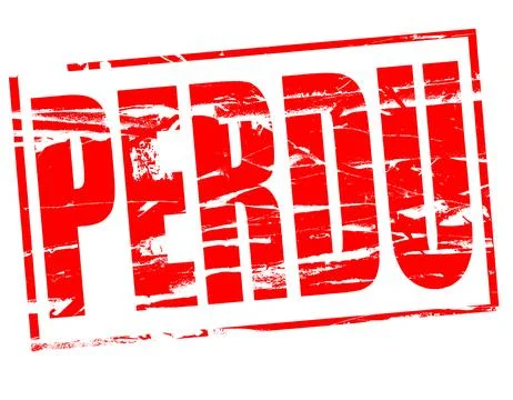 Digital composite...Red rubber stamp effect - Perdu (missing in French). Perh Stock Illustration