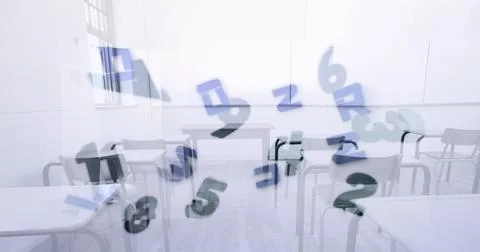 Digital composition of changing numbers and alphabets floating against empty Stock Illustration
