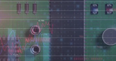 Digital composition of financial data processing against microprocessor Video stock 147870672