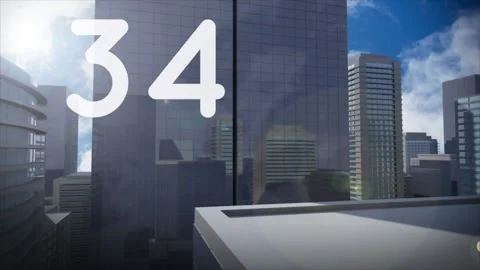 Digital composition of increasing numbers against tall buildings in background Vidéo 157913588
