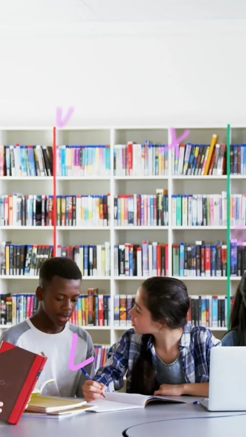 Digital composition of multiple alphabets floating against group of students Stock Footage 343824786